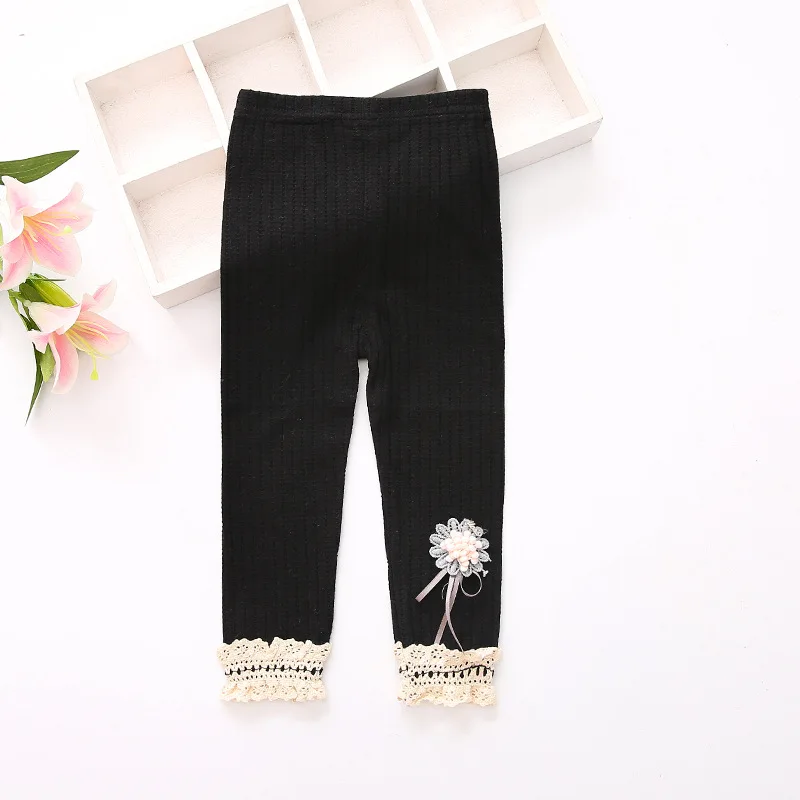 WYNNE Гадис осень принцесса для маленьких девочек хлопковое кружево, цветок обтягивающие леггинсы детские длинные брюки детские длинные штаны - Цвет: Черный