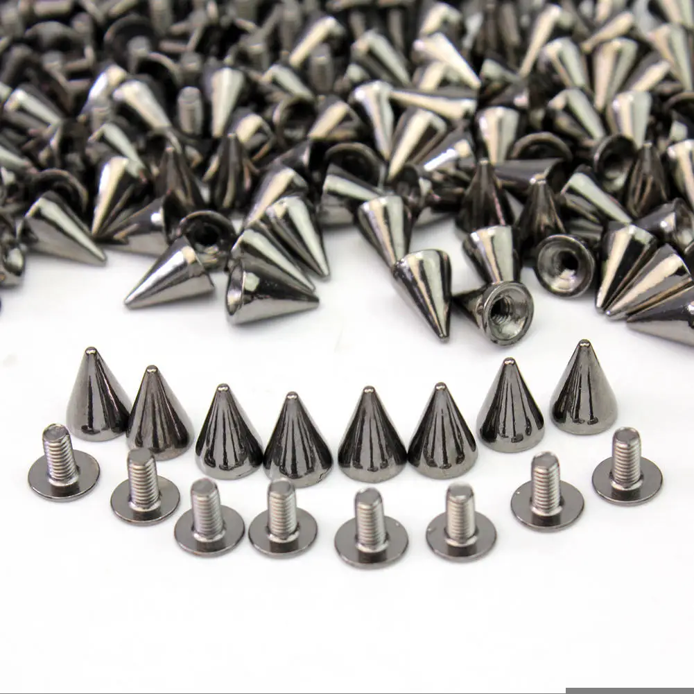 100 x Metallic Punk Round Conical Studs DIY Leathercraft Accessory Silver