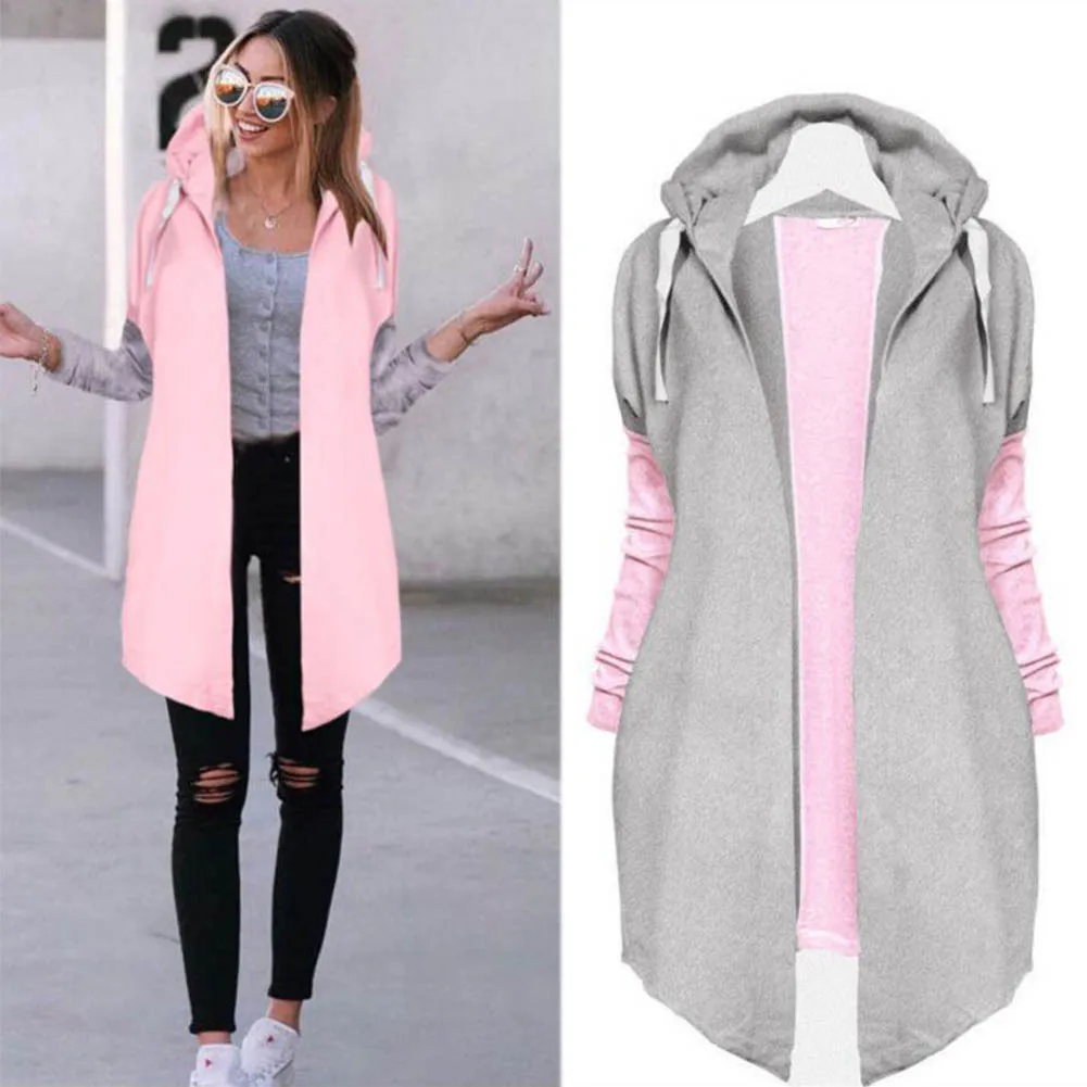 Droppshiping Autumn Winter Women Cardigan Coat Long Sleeve Sweatshirt Spliced Color Jacket Ladies Casual Outwear BFJ55