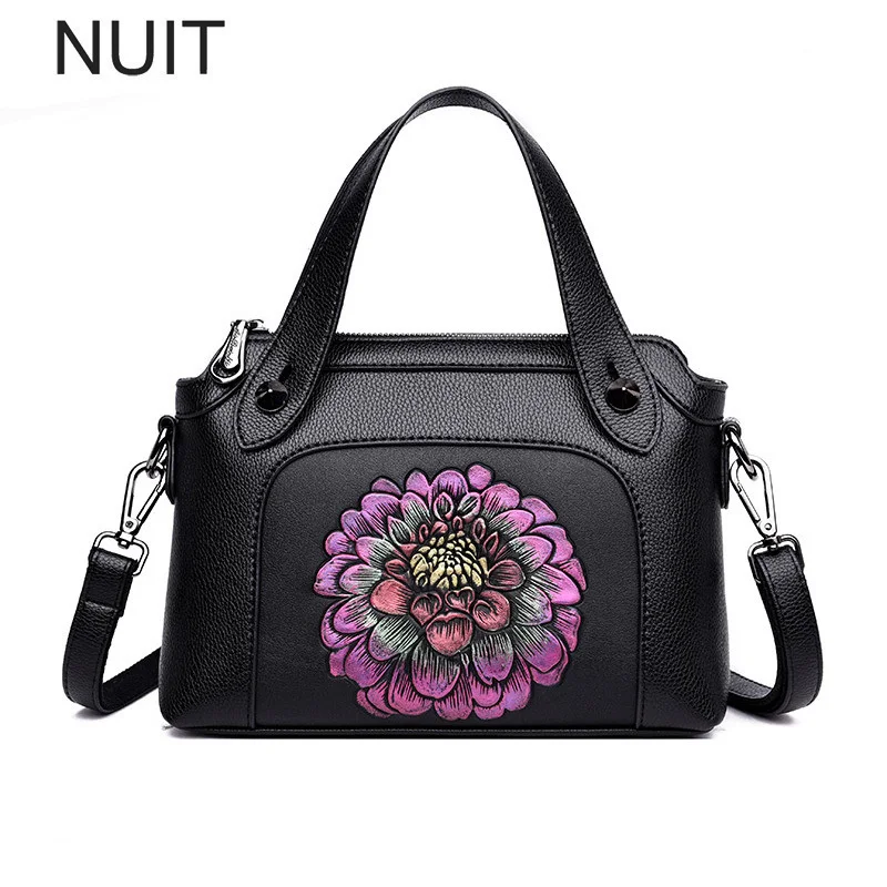 

Brand Casual Leather Flower Handbags Big Ladies Soft Tote Big Female Crossbody Bag Satchels PU Women Shoulder Messenger Bags