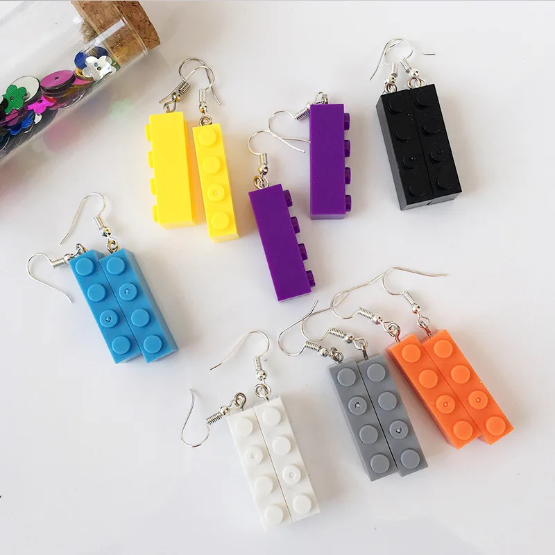 Новое поступление креативные яркие цветные строительные блоки серьги-капли Цветные Милые геометрические игрушечные серьги забавные ювелирные изделия для девочек для вечеринки