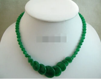 

Free shipping 003404 Exquisite stone Green stone Round Pieces 18KWGP Clasp Necklace