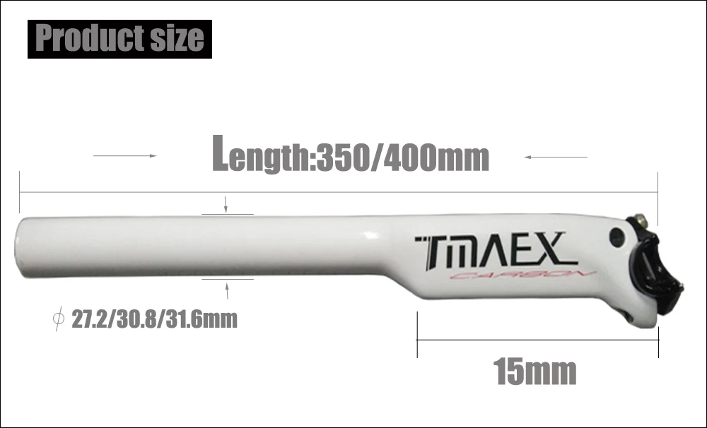 Tmaex-шоссейный велосипед Полный карбоновый Подседельный штырь МТБ руль для велосипеда, углеродный Подседельный штырь сумка Велоспорт сломанный ветер подседельный белый 27,2/30,8/31,6 мм* 400 мм