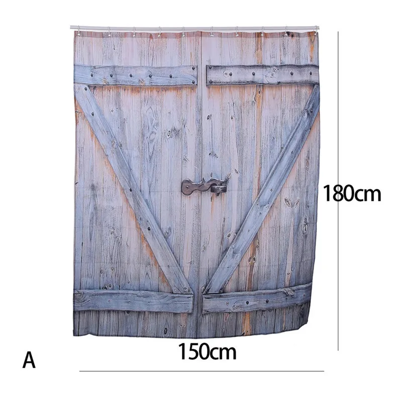 Полиэфирная занавеска для душа, старая бронзовая деревянная дверь гаража, винтажная деревенская занавеска для душа, американский стиль кантри, декор для ванной комнаты, искусство - Цвет: A 150X180cm