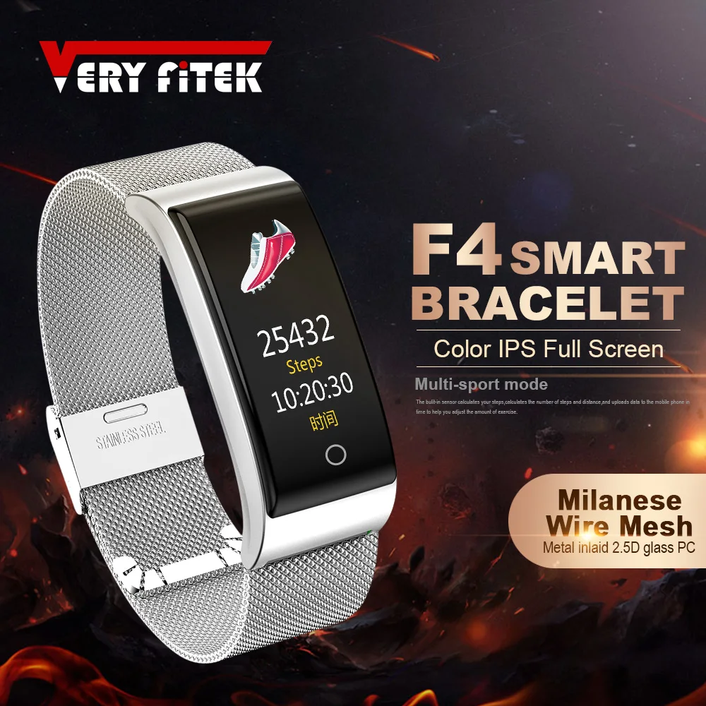 

VERYFiTEK F4 Metal Wristband Smart Bracelet Blood Pressure Heart Rate Monitor Fashion Sport Fitness Watch Pedometer Smart Band