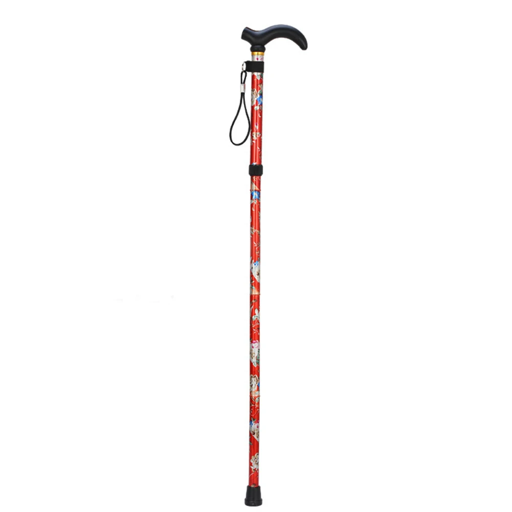 

Printed Five-section Adjustable Crutches Travel Folding Sturdy Non Slip Patterned Cane Walking Stick