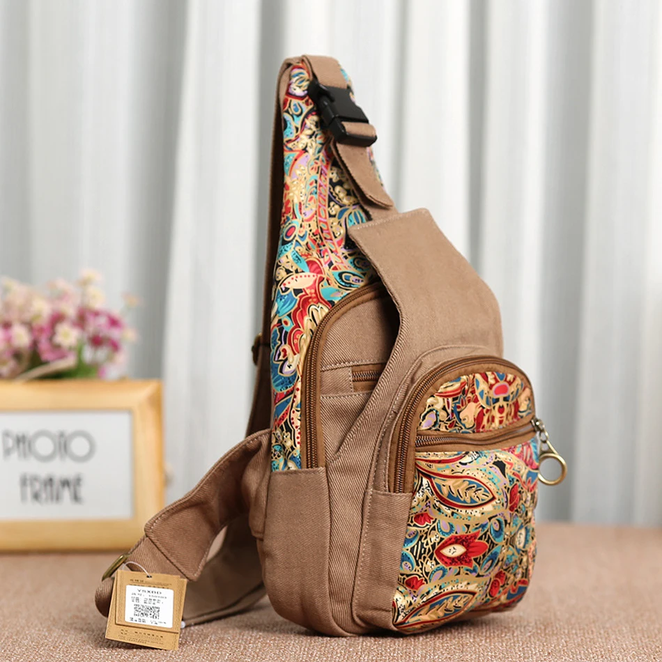 Coofit Национальный Стиль парусиновый нагрудный мини рюкзак модный стильный через плечо красочные цветочные сумки-мессенджеры для девочек сумки для школы унисекс