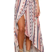 Новинка, пляжная юбка с этническим принтом, 42061, с цветочным принтом, сексуальная, открытая, с разрезом сбоку, Пляжная длинная юбка