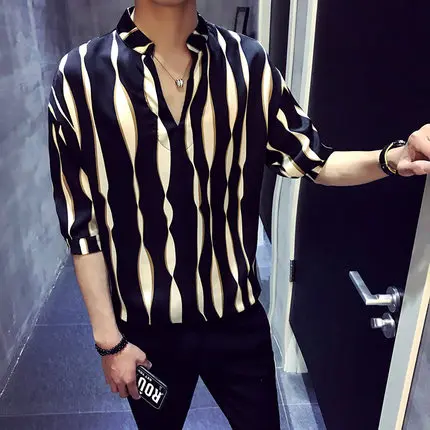 Полосатый пуловер, мужская рубашка herren hemd camisa masculina, мужская рубашка, корейская мода, Стильная дизайнерская мужская рубашка