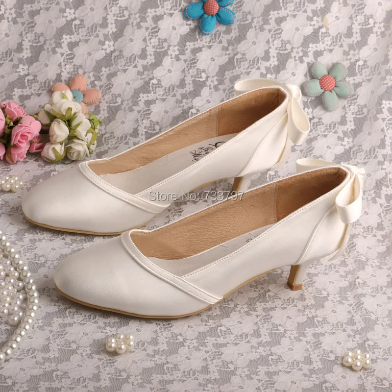 Wedopus MW365 Women Low Heel Bridal Party Shoes Round Toe with Bowtie Dropship