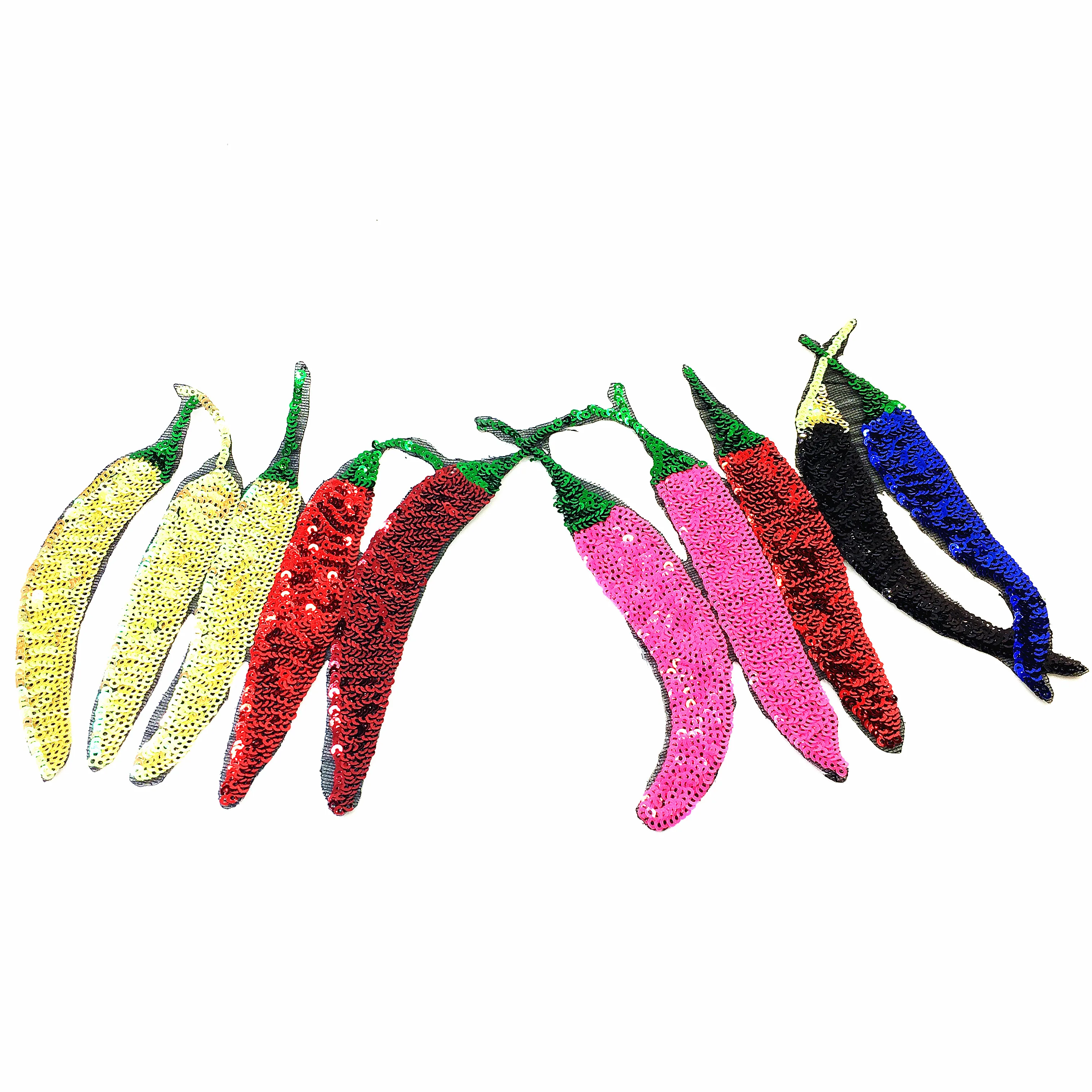 2pc Chili Sequin Patch Vegetable Applique Beaded Patches For Clothing