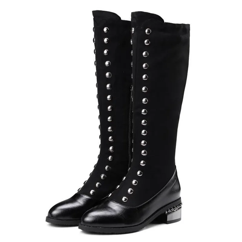 New Knee High Ridding Boots For Women Fashion Round Toe Side Zipper Flat Women High Boots Lady Casual Vintage Winter Boots Black (8)