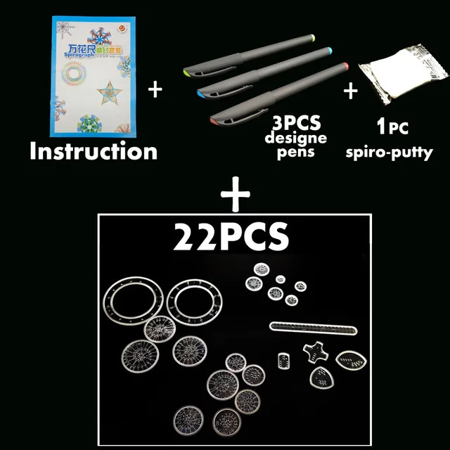 Спирограф игрушки для рисования набор Блокировка шестерни и колеса чертежные аксессуары креативные Развивающие игрушки для детей - Цвет: 22-piece with 3 pens