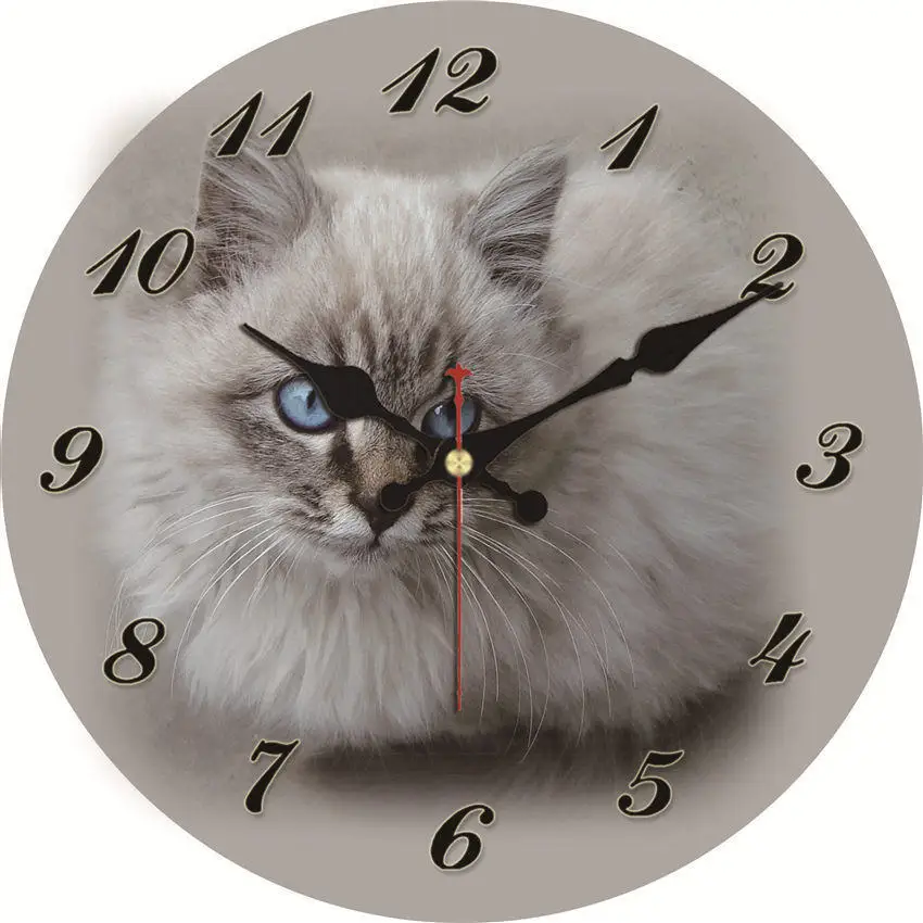 С рисунком милой собаки настенные часы, 12 дюймов круглые настенные деревянные картона часы, современные настенные часы для домашнего декора, бесшумный и не тикают - Цвет: Cat Wall Clock 23