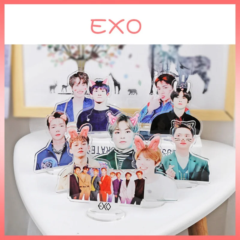 Kpop EXO Характер Стенд таблички дисплей Двойная акриловая сторона коллекции фанатов карты+ база