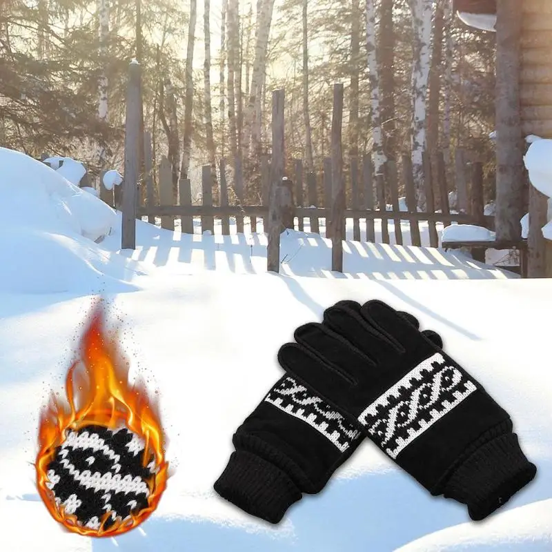 2018 Нескользящие зимние теплые флисовые вязаные перчатки Модные мужские и женские с цветочным принтом полный палец унисекс перчатки