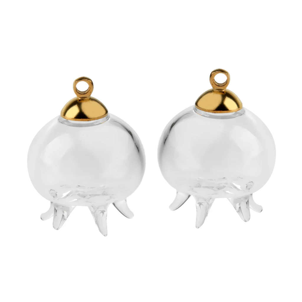 2Pcs Mini Jellyfish Shape Empty Glass Wishing Bottles Vial Pendant Charms DIY Craft