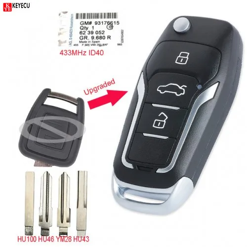 

Keyecu Upgraded Flip Remote Car Key Fob 433MHz ID40 Chip for Opel Astra G / Zafira B 1998 1999 2000 2001 2002 2003 2004 6239052