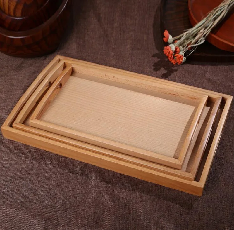 Korean style rectangle SaPan breakfast fruit cake tray wooden tea tray natrure wooden fruit