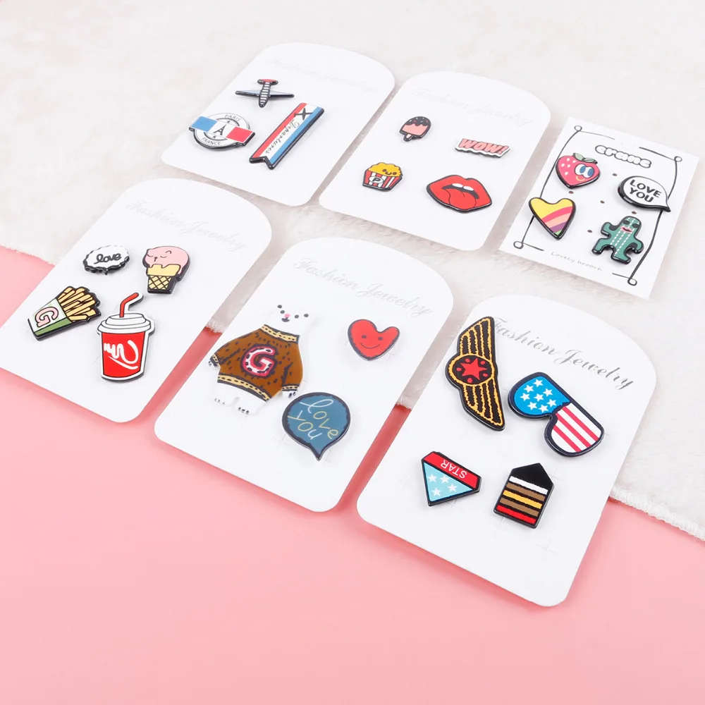 

Fashion Aircraft Suit Badge Cute Bear With Accessories Pin Buckle Collar Brooch Popcorn Red Lips Panda Cactus Love