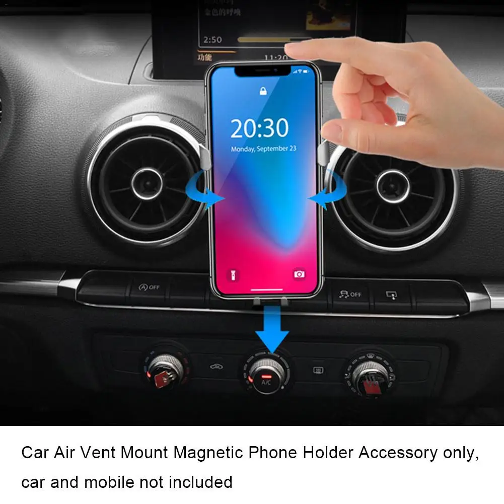 Автомобильный держатель для телефона из алюминиевого сплава с вентиляционным отверстием на выходе, 360 градусов, Вертлюг, магнитный держатель для сотового телефона для Audi A3/S3