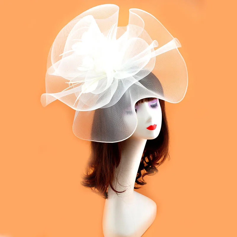 Vintage Bridal Flower Feather Hats Elegant Wedding Accessories Bride Net Hats White Fascinator Women's Formal Occasion