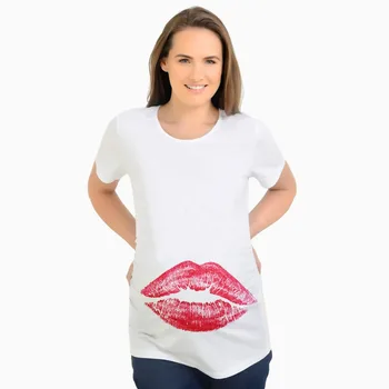 

2018 Summer Sexy Lip Print Pregnant Maternity T Shirt Pregnancy Clothes for Pregnant Women Clothing Funny Tshirt Premaman