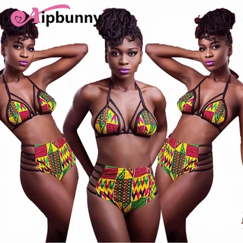 

Aipbunny 2018 High Waisted African Bikinis Women Swimwear Swimsuit Push Up Bikini Set Halter Top Beach Bathing Suits Swim Wear