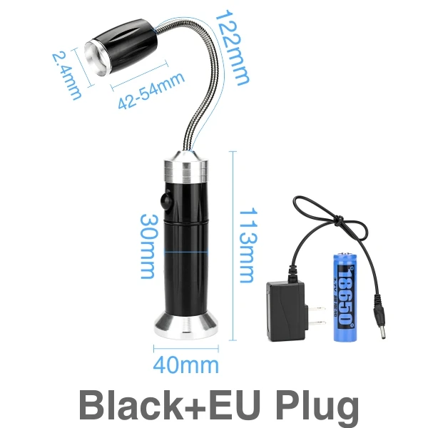 Портативный светодиодный светильник-вспышка с регулируемым фокусом, многофункциональный водонепроницаемый рабочий светильник с магнитной основой, гибкий уличный светильник - Испускаемый цвет: Black with EU Plug