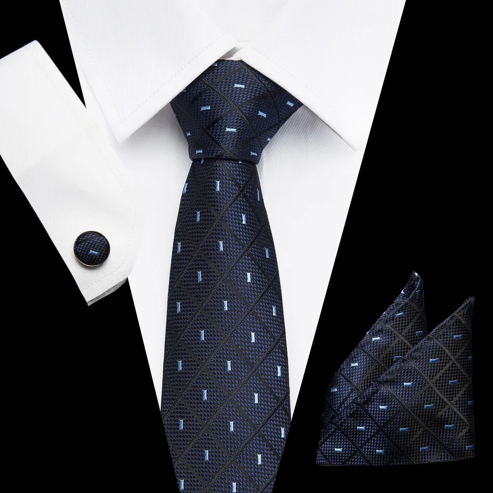 Носовой платок запонки Полосатый плед точка для мужчин шелковые галстуки для костюм Галстук Роскошные Homme бизнес Свадебные