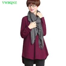 Весенняя хлопковая свободная тонкая нижняя рубашка, женская футболка со стоячим воротником, большие размеры, топы с длинными рукавами, футболки 5XL A08