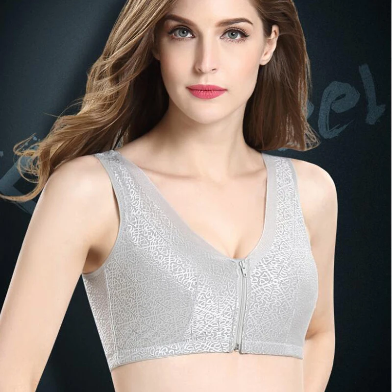 

Wire Free Breathable Women's Full Coverage Underwear Lace Floral Push Up Zipper Front Bra Lingerie 32 34 36 38 40 42 A B C D