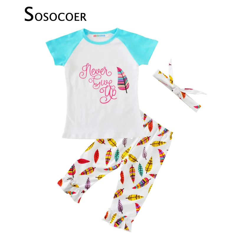 Комплект одежды для девочек SOSOCOER футболка с мультяшными буквами + штаны повязка