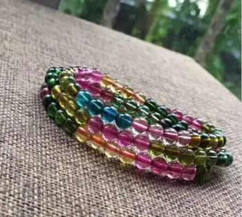 

Natural Colorful Tourmaline Clear Beads Women Bracelet AAAA 4~5mm