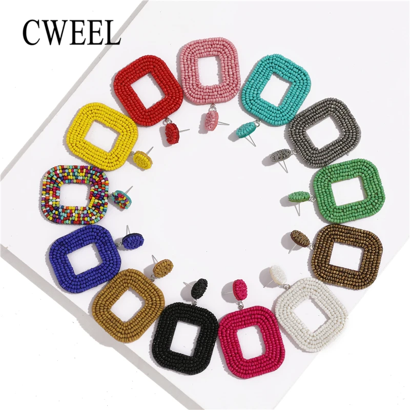 CWEEL INS Trendy Women Statement Earrings Boho Ethnic Colorful Dangle Drop Earrings Beads Tassel Fringe Party Wedding Jewelry