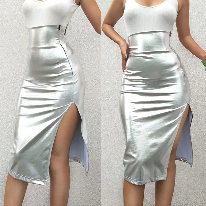 

New Arrival Women Lady High Waist Slim Split Solid Color Skirt Fashion for Evening Party