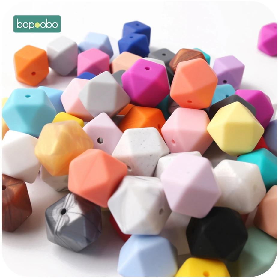 Bopoobo 50pc Silicone Hexagon Beads Baby Teething Beads Silicone Rodent Baby Nursing Accessories Silicone Teething Beads