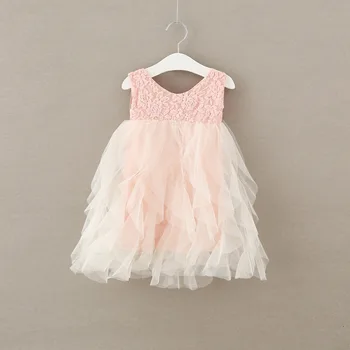 

2017 Kids Girl Fashion Sweet Rose Flower Lace Summer Princess Dress Girls Children Party Cake Dresses Clothes Vestidos