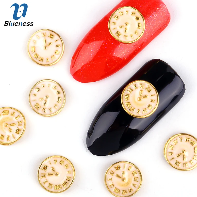 

10Pcs Golden 3D Nail Tools Clock Rhinestone For Nails Alloy Nail Art Decorations Glitters DIY TN543