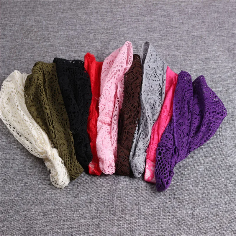 

NEW Women Hair Accessories Lace Fashion Solid Color Headband Stretchy Lady Wide Head Band Lace Head Turban Bandanas