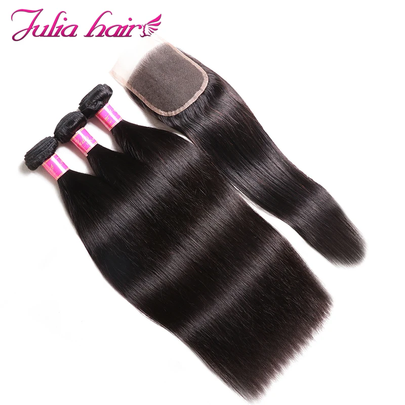 

Ali Julia Peruvian Straight Human Hair Weave Bundles With Closure Free /Middle /Three Part Lace Closure With 3 Bundles Remy Hair