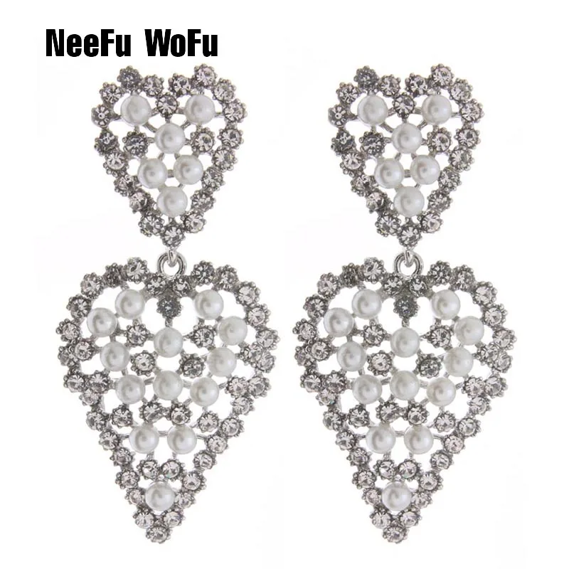 

NeeFu WoFu Drop Earrings Star Pearl Big Crystal Earring Rhinestone Dangle Large Long Brinco Printing Ear Oorbellen