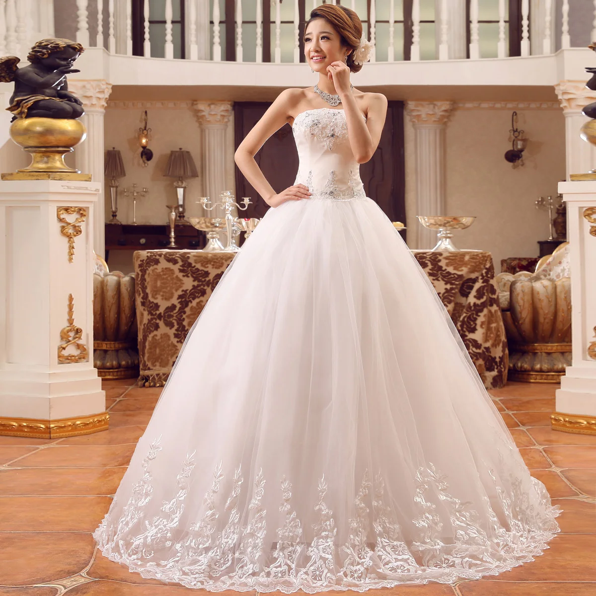 Luxury Embroidery Beading Wedding Dress White Fl Lace Bandage Luxury Embroidery Beading Wedding Dress White Fl Lace Bandage Gowns Strapless Off The Shoulder Bridal Trourok In Dresses From