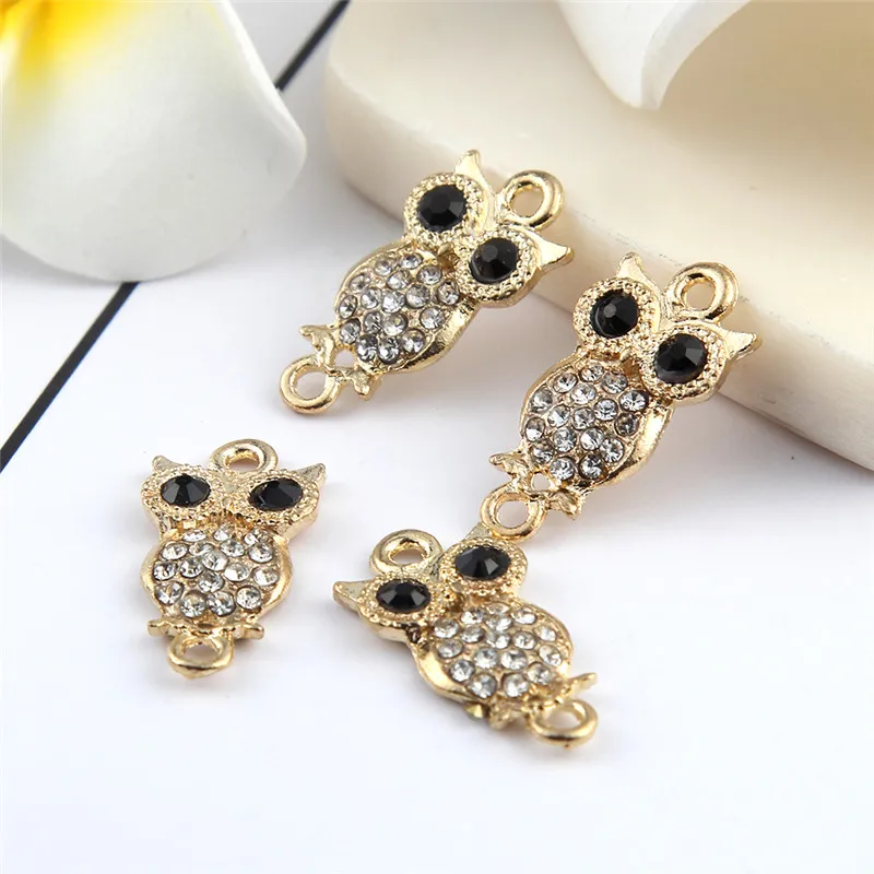 New Arraival Gold Color Drilling Black Eyes Owls Bead Connector Round Tree Rhinestones Fit DIY Bracelet