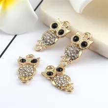 New Arraival Gold Color Drilling Black Eyes Owls Bead Connector Round Tree Rhinestones Fit DIY Bracelet