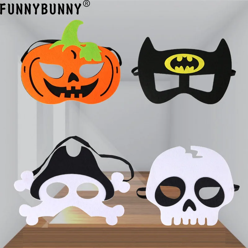 FUNNYBUNNY "скелетная" тема, тыквенная милые фетр на Хэллоуин с надписью Trick or treat маски для глаз для детей