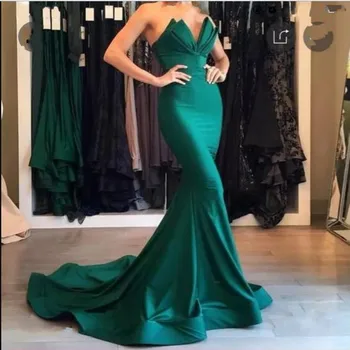 

Graceful Hunter Evening Gowns Ruffle Neckline abiye Mermaid Formal Dresses Off Shoulder Elegant Pageant Dress robe de soiree