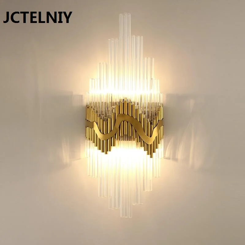 Modern minimalist light luxury crystal wall lamp gold living room wall