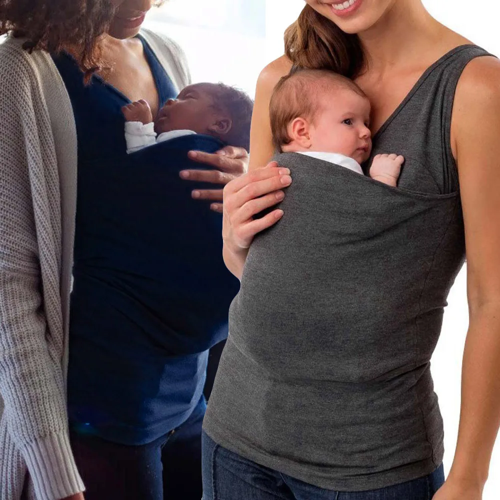 

2019 Parenting Child Kangaroo Hoodie Women Vest Mother Clothes Tops With pocket Solid V-Neck tee shirt Casual Black