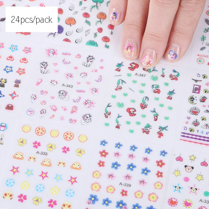 

24 Sheets/Pack Mermaid Child Cartoon Beauty 3D Nail Art StickersAdhesive Decals Nail Art Decorations Manicure Nails Sticker Tool